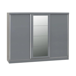 HCF Nevada Grey Gloss Sliding 3 Door Mirrored Wardrobe